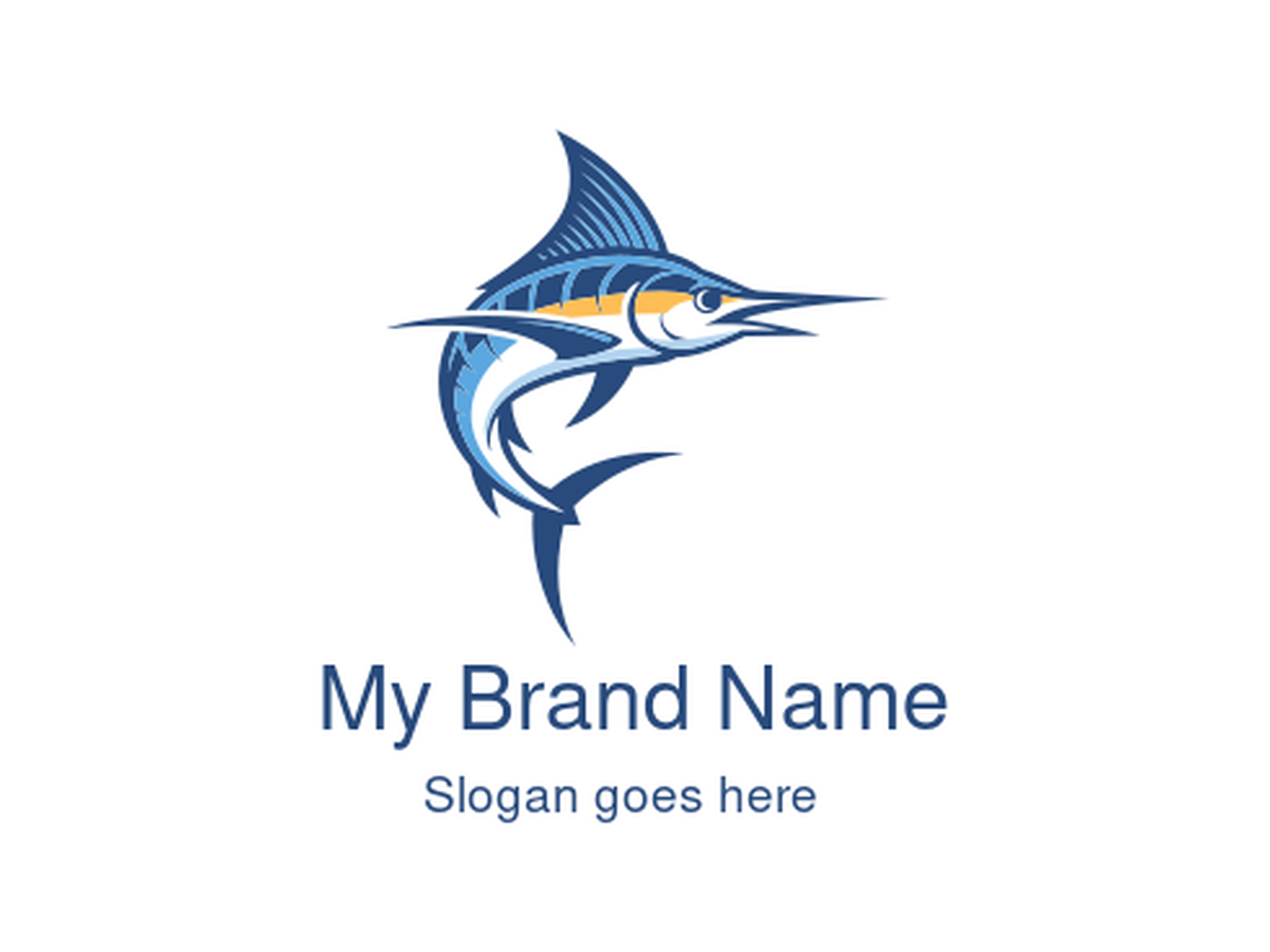 Dynamic Blue and Yellow Marlin or Sailfish Logo - Fishing, Marine Sports, Seafood, and Nautical Brands
